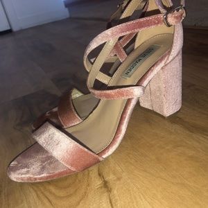 Steve Madden pink velvet ankle strap heel